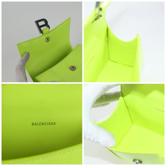 BALENCIAGA Hourglass XS Hand Bag Leather 2way LIme Green - Picture 15 of 16
